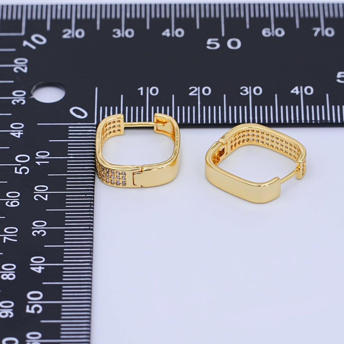 24K Gold Filled 17mm Micro Paved CZ Square Oblong Hoop Earrings | T380 - DLUXCA