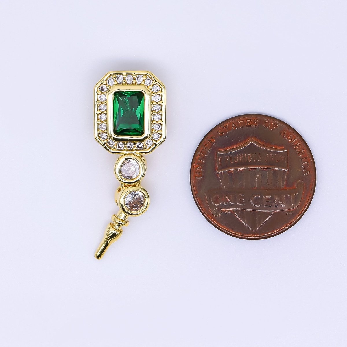 24K Gold Filled 17mm Micro Paved & Emerald Green Rectangular CZ Push - In Clasp Closure Findings | Z - 1267 - DLUXCA