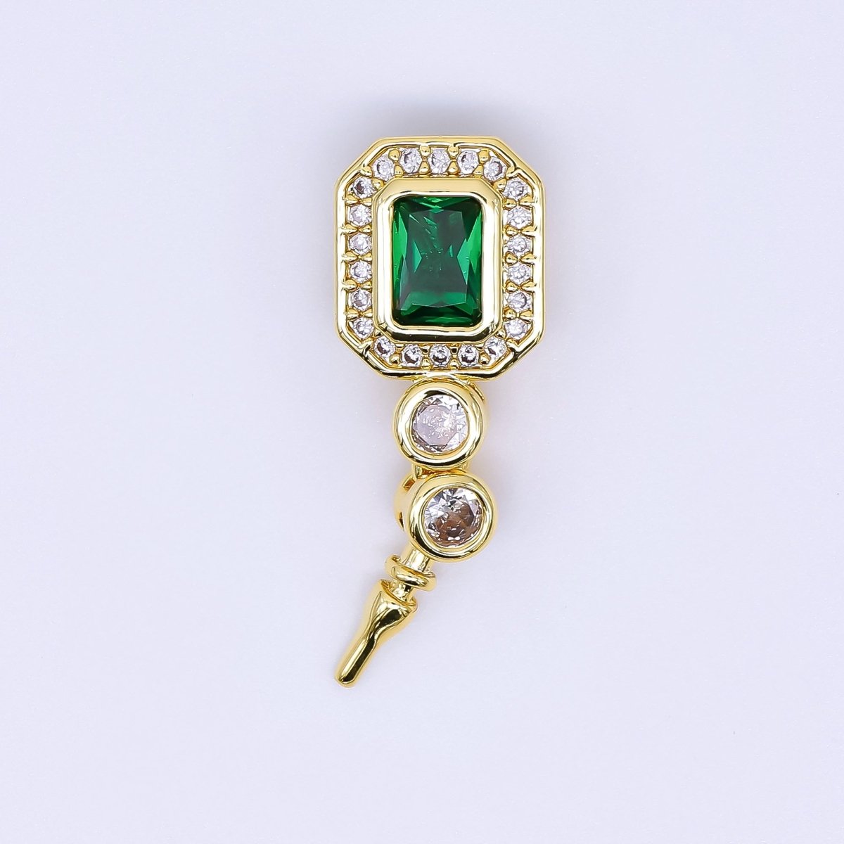24K Gold Filled 17mm Micro Paved & Emerald Green Rectangular CZ Push - In Clasp Closure Findings | Z - 1267 - DLUXCA