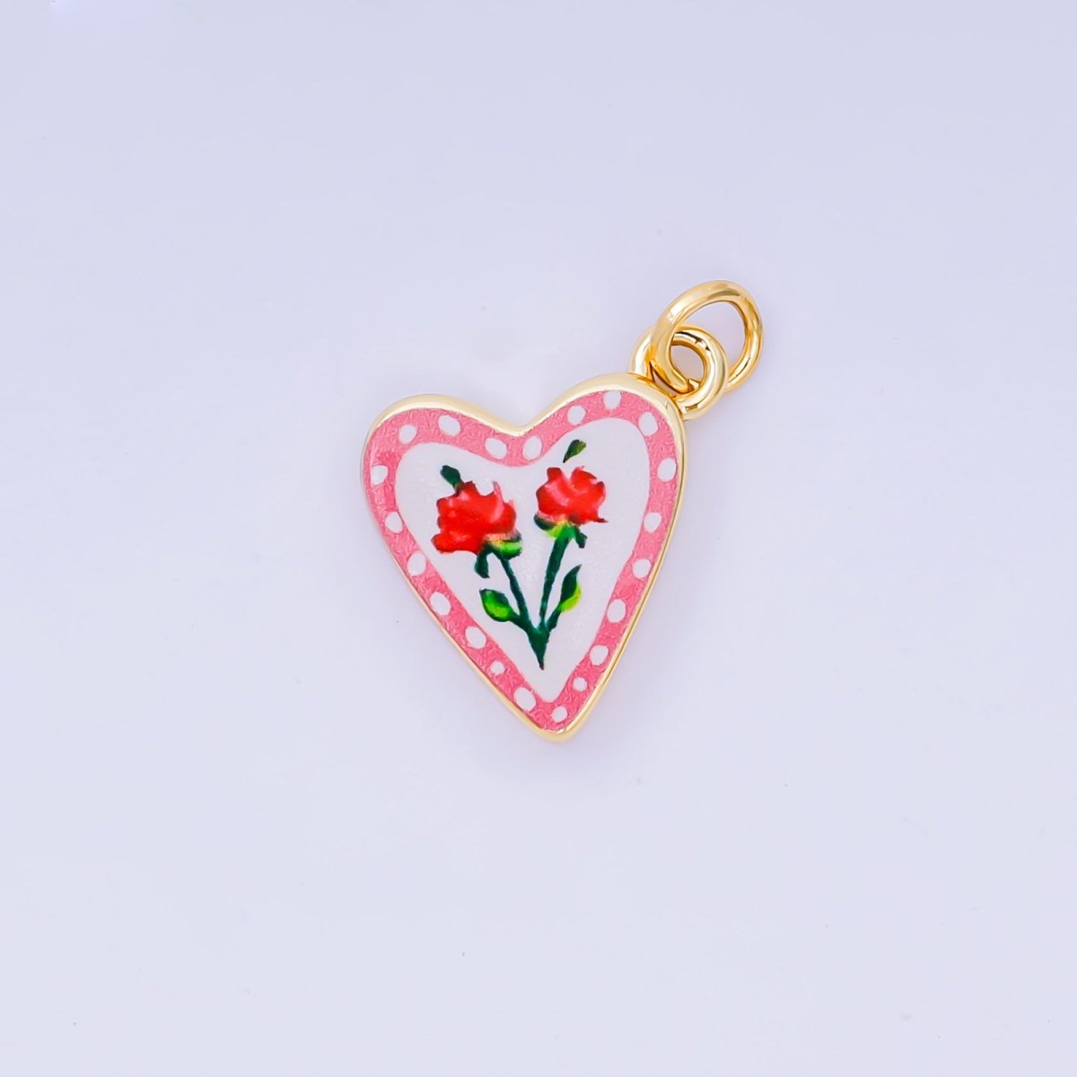 24K Gold Filled 17mm Rose, Cherry Enamel Heart Charm | AJ516 AJ524 - DLUXCA