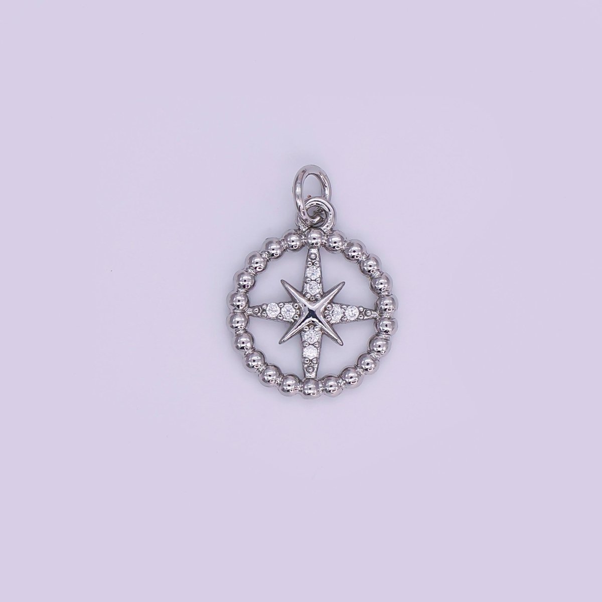 24K Gold Filled 17mm Round CZ Guiding Star Compass Charm in Gold & Silver | AJ - 342 - DLUXCA