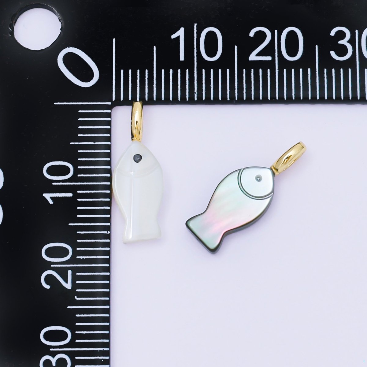 24K Gold Filled 17mm Shell Pearl, Abalone Fish Outline Dainty Pendant | AF565 AF566 - DLUXCA