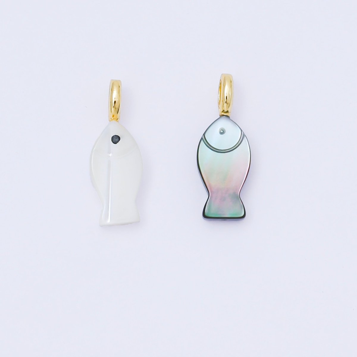 24K Gold Filled 17mm Shell Pearl, Abalone Fish Outline Dainty Pendant | AF565 AF566 - DLUXCA