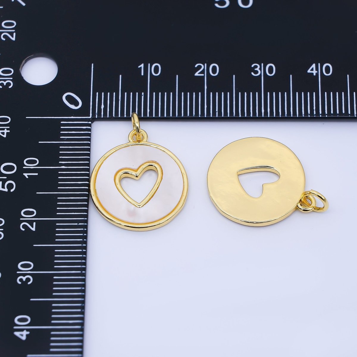 24K Gold Filled 17mm Shell Pearl Open Heart Charm | AF1621 - DLUXCA
