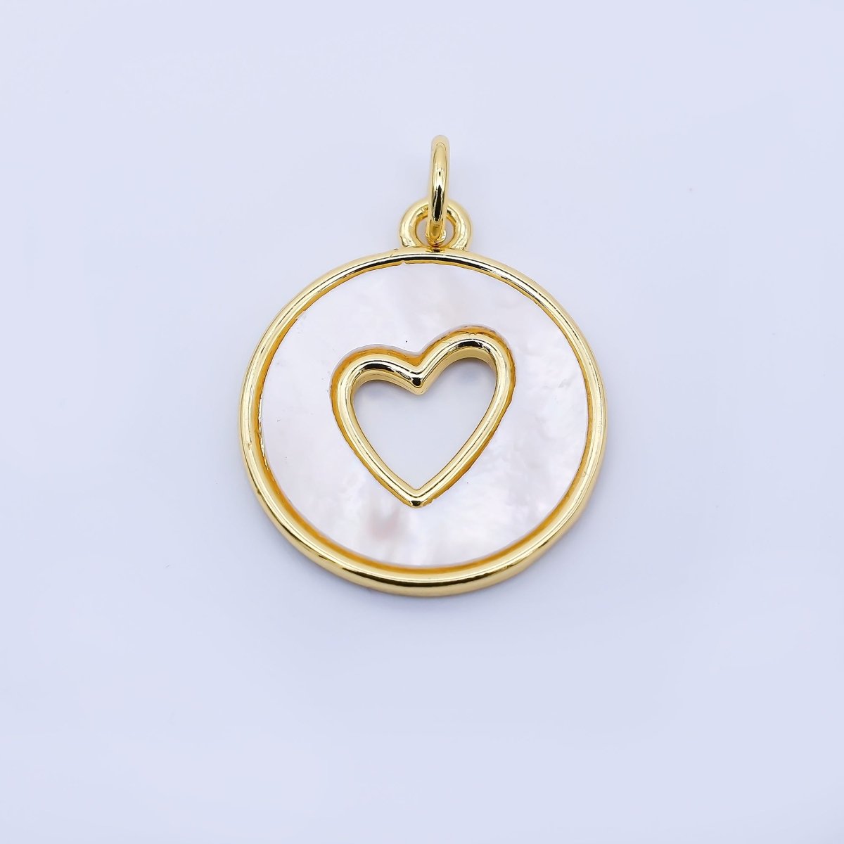 24K Gold Filled 17mm Shell Pearl Open Heart Charm | AF1621 - DLUXCA