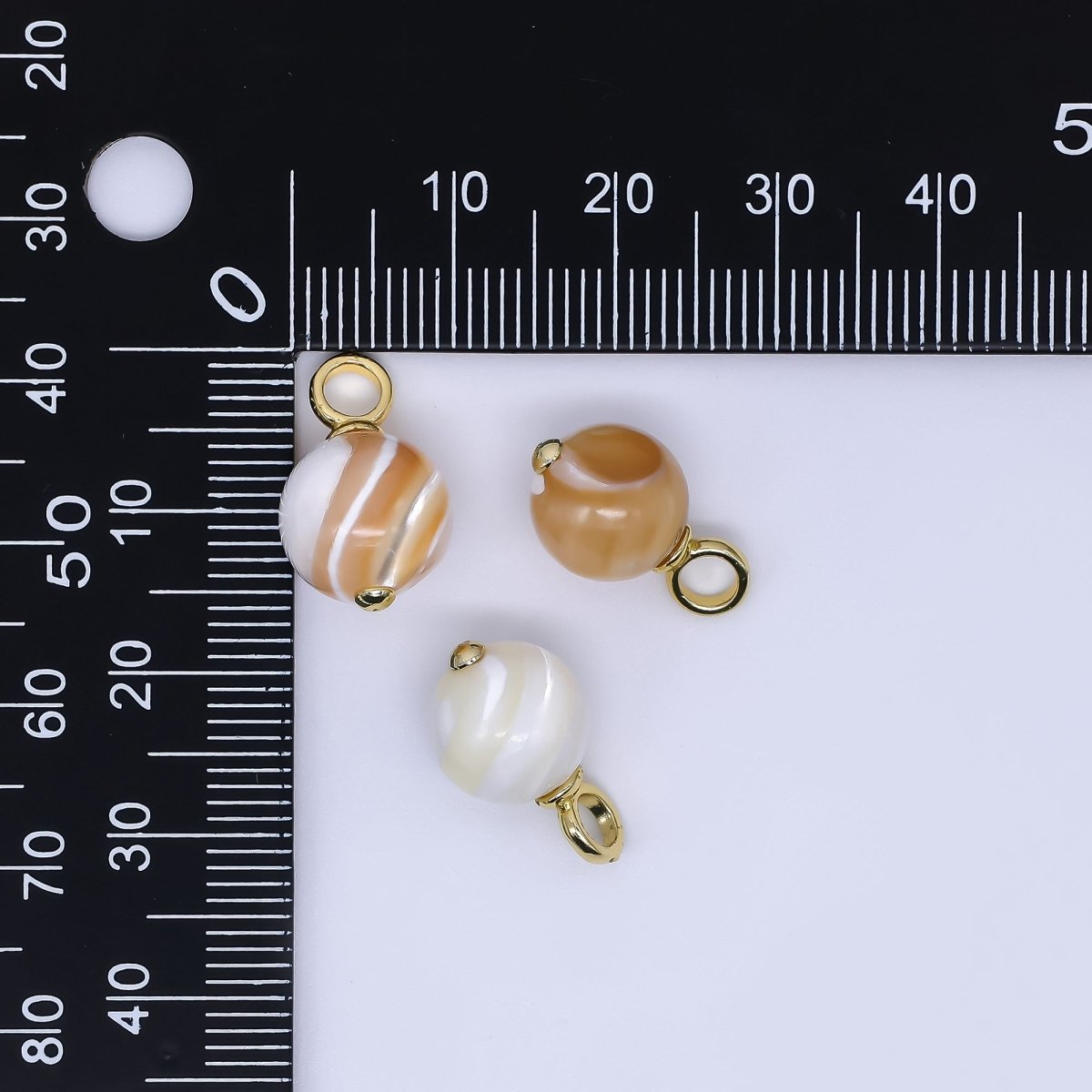 24K Gold Filled 17mm Shell Pearl Rounded Splashed White Brown Charm | P - 1788 P - 1892 P - 1946 - DLUXCA