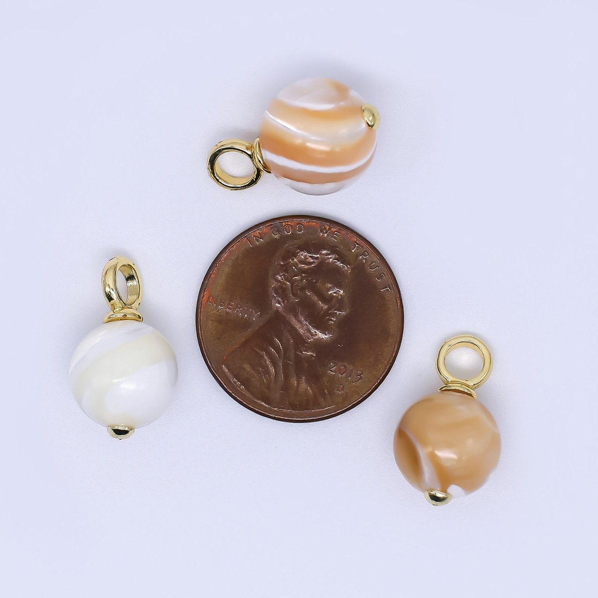 24K Gold Filled 17mm Shell Pearl Rounded Splashed White Brown Charm | P - 1788 P - 1892 P - 1946 - DLUXCA