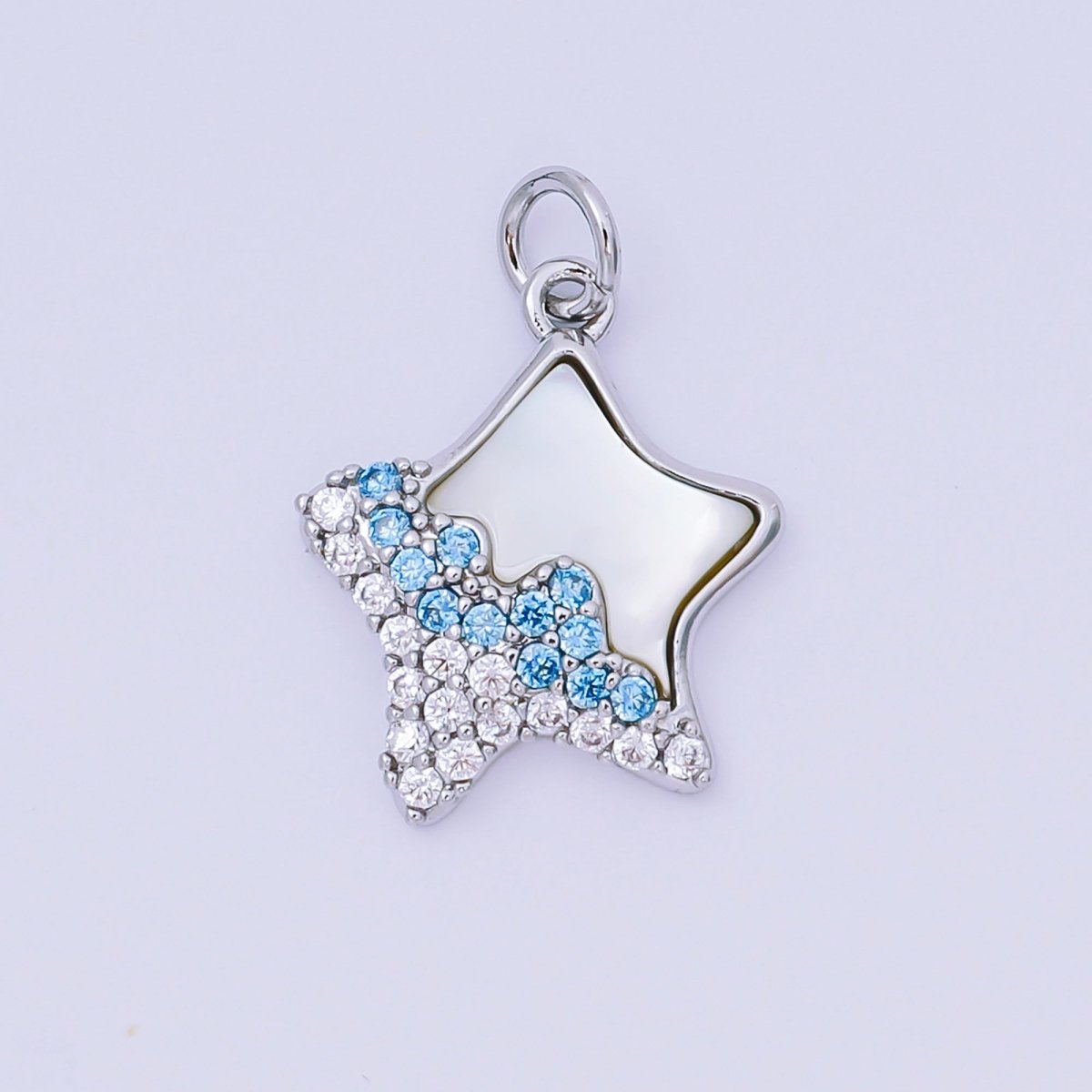 24K Gold Filled 17mm Sky Blue & Clear Micro Paved CZ Mother of Pearl Dazzling Star Charm in Gold & Silver | AH - 591 - DLUXCA