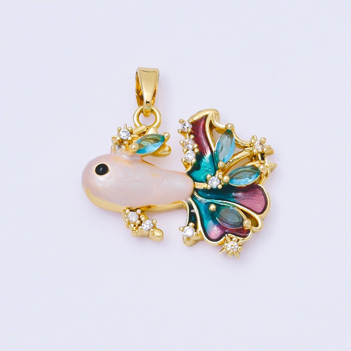 24K Gold Filled 17mm Teal, Pink Marquise CZ Enamel Ornament Fish Pendant | AA1625 AA1626 - DLUXCA
