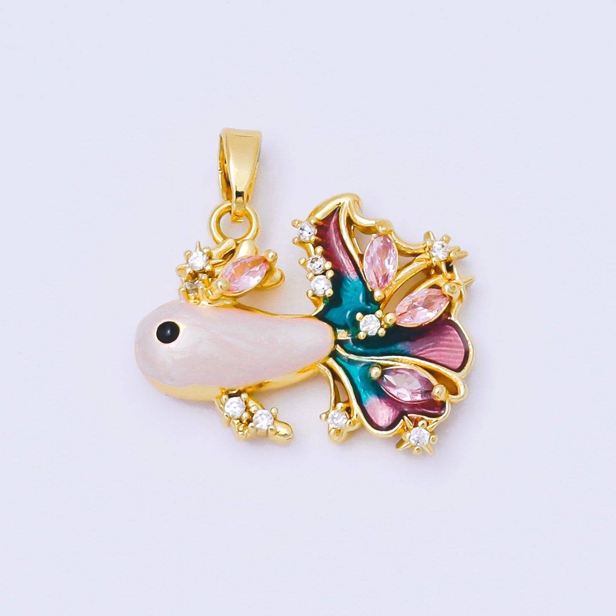 24K Gold Filled 17mm Teal, Pink Marquise CZ Enamel Ornament Fish Pendant | AA1625 AA1626 - DLUXCA