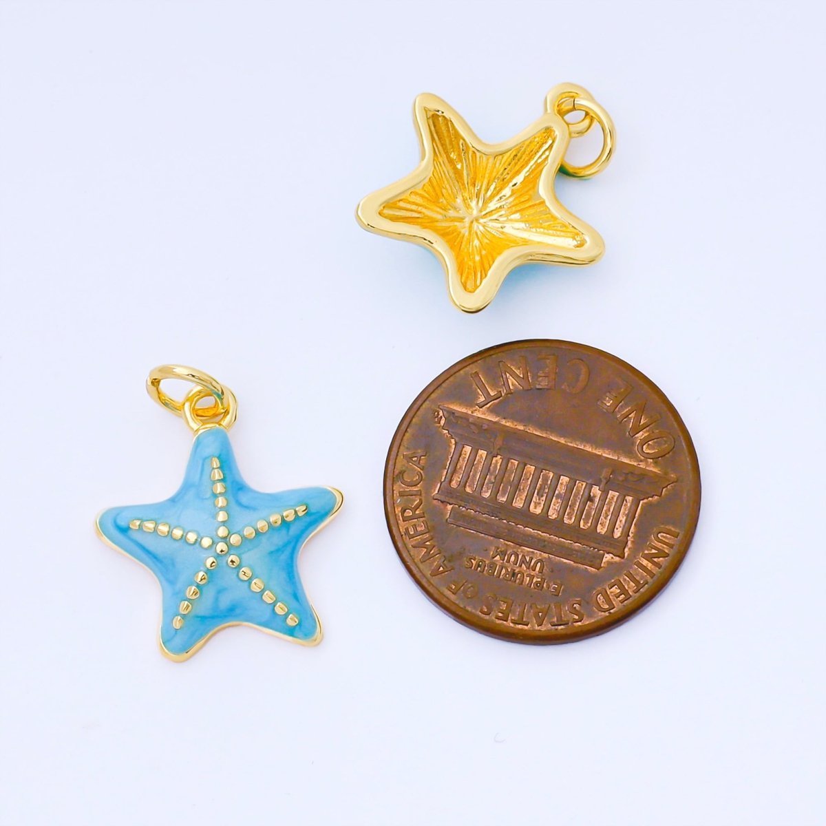 24K Gold Filled 17mm Teal, White, Blue Enamel Starfish Animals Charm | AF1542 AF1543 - DLUXCA