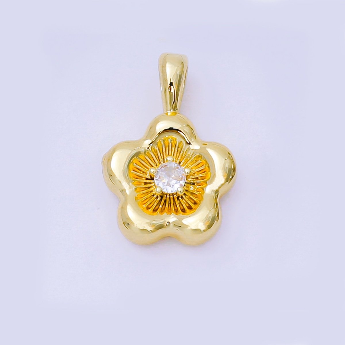 24K Gold Filled 18.5mm Clear CZ Flower Daisy Charm Pendant in Gold & Silver | AH - 526 - DLUXCA