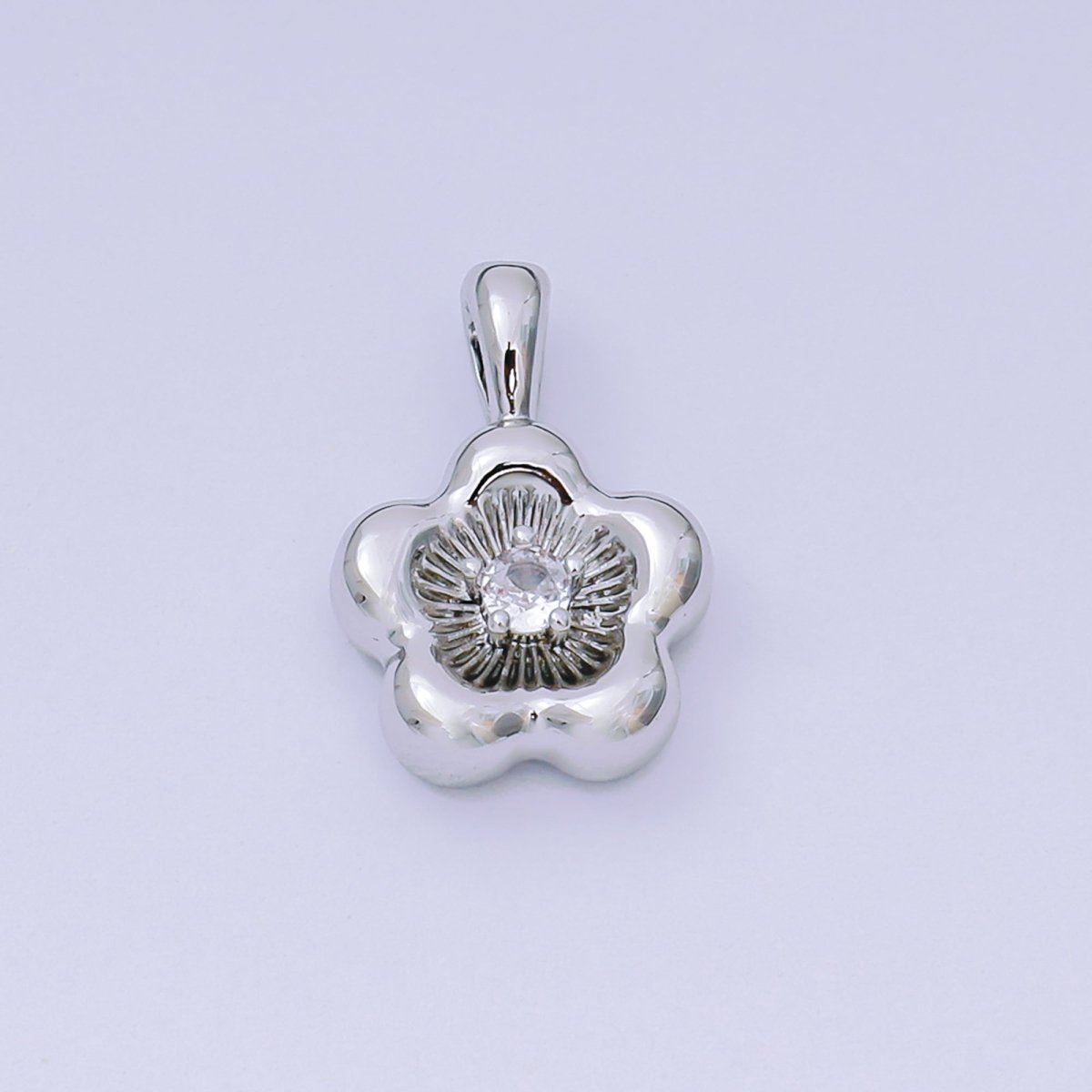 24K Gold Filled 18.5mm Clear CZ Flower Daisy Charm Pendant in Gold & Silver | AH - 526 - DLUXCA