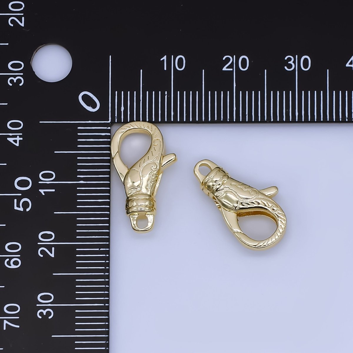 24K Gold Filled 18.5mm Nature Engraved Lobster Clasps Closure Finding in Gold | Z1347 - DLUXCA