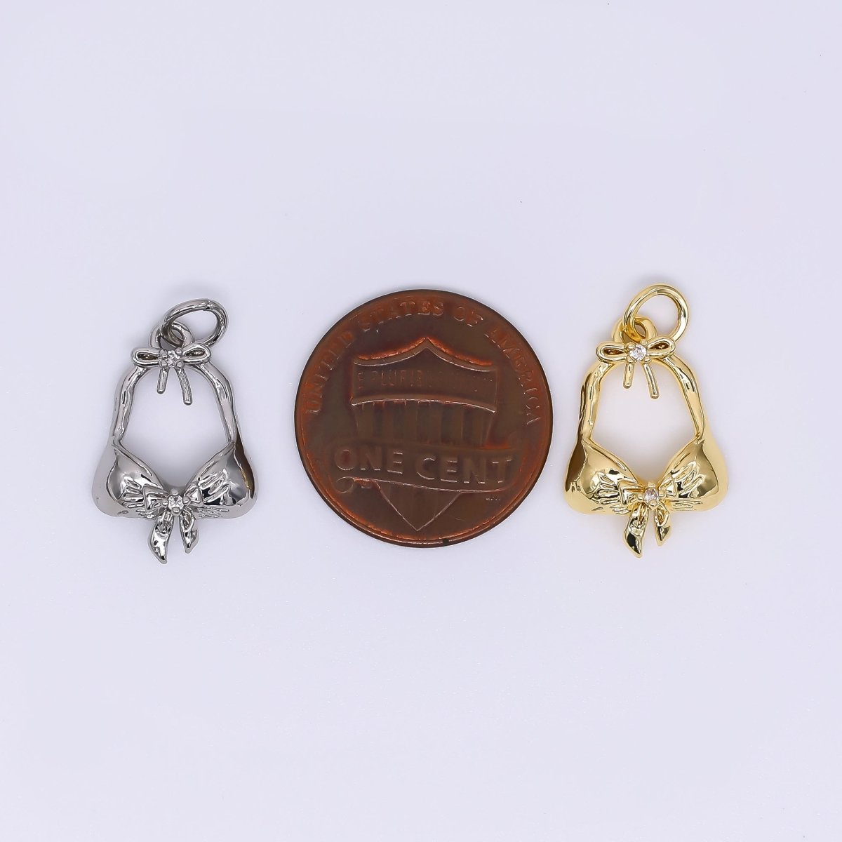 24K Gold Filled 18mm Beach Bra Bikini in Ribbon Fashion Charm in Gold & Silver | AH - 550 - DLUXCA