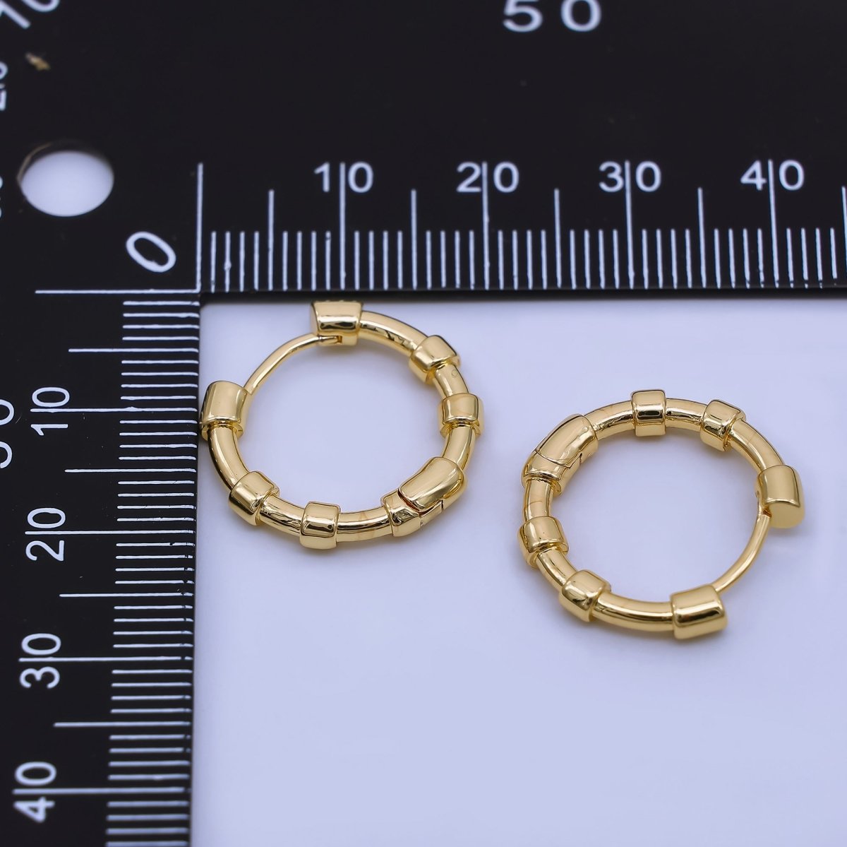 24K Gold Filled 18mm Beaded Hoop Earrings Modern Tube Design Hoops | AB1657 - DLUXCA