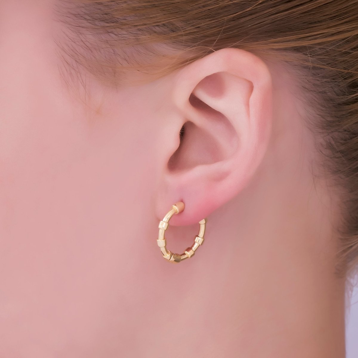 24K Gold Filled 18mm Beaded Hoop Earrings Modern Tube Design Hoops | AB1657 - DLUXCA