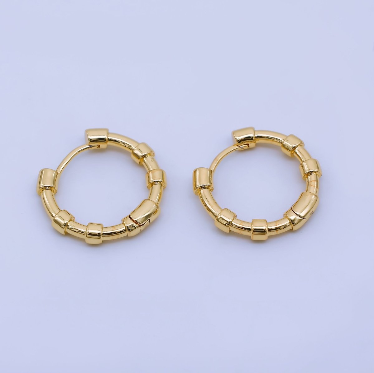 24K Gold Filled 18mm Beaded Hoop Earrings Modern Tube Design Hoops | AB1657 - DLUXCA