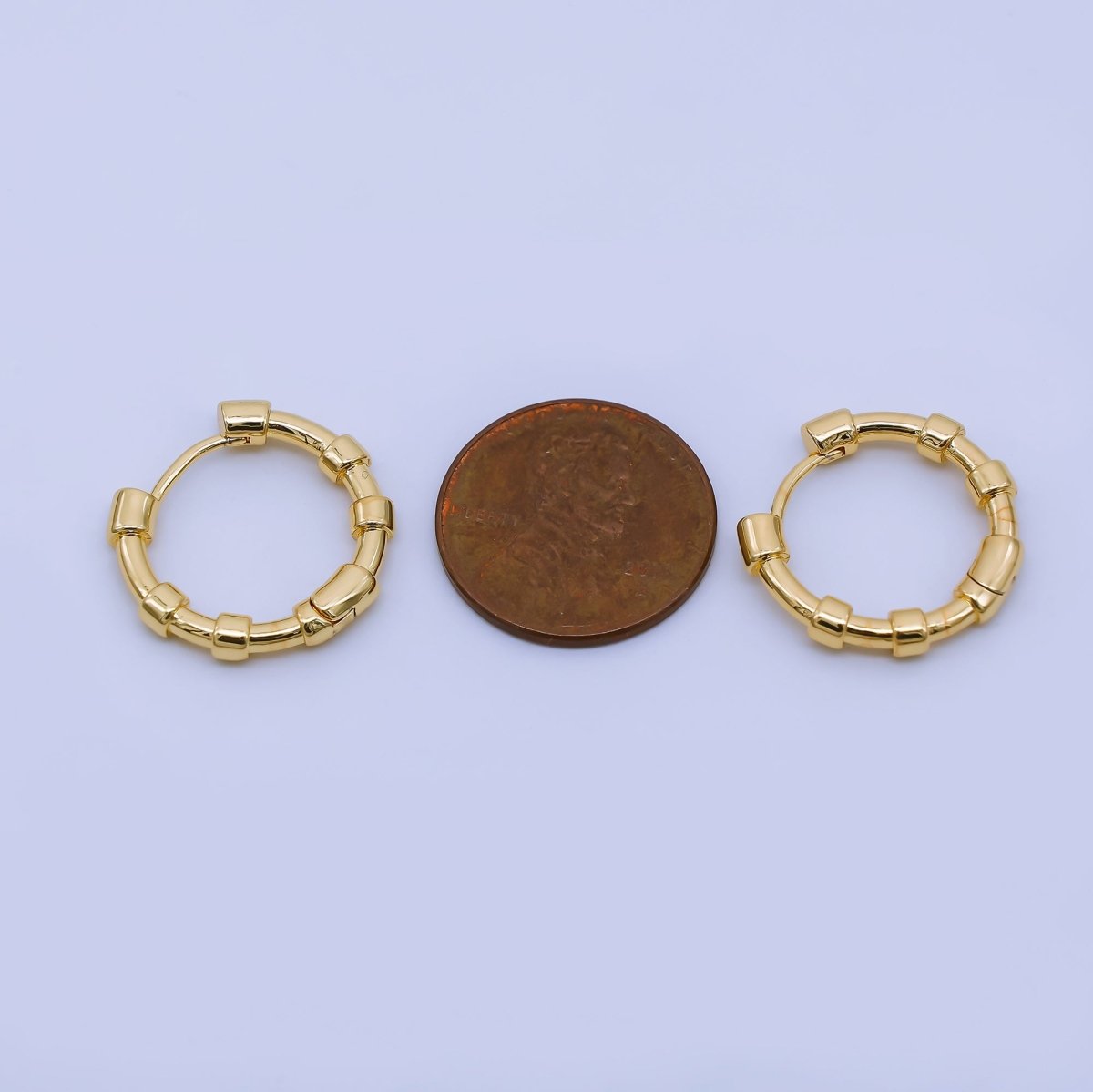 24K Gold Filled 18mm Beaded Hoop Earrings Modern Tube Design Hoops | AB1657 - DLUXCA