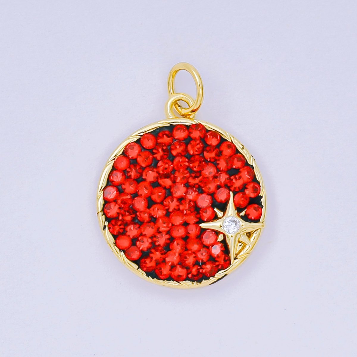 24K Gold Filled 18mm Blue & Red Micro Paved CZ Stars & Moon Constellations Charm | AH - 672 - DLUXCA