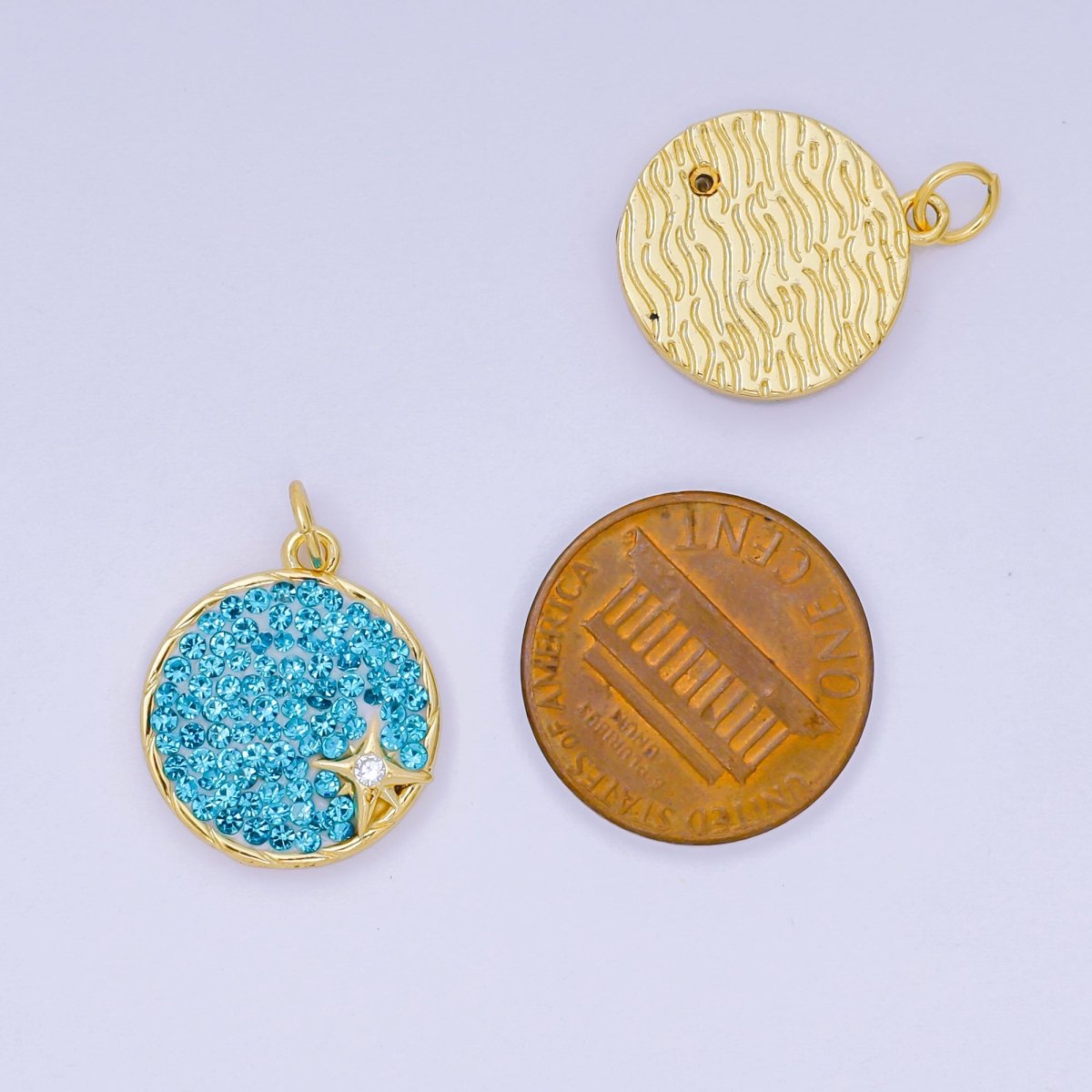 24K Gold Filled 18mm Blue & Red Micro Paved CZ Stars & Moon Constellations Charm | AH - 672 - DLUXCA