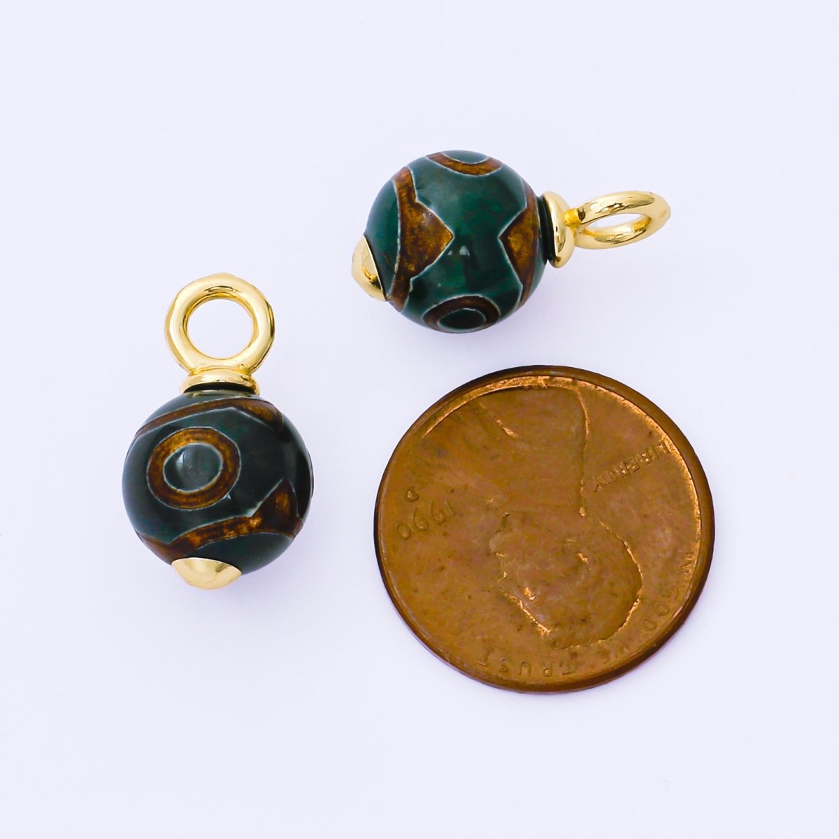 24K Gold Filled 18mm Brown Agate Gemstone Round Drop Charm | AF1301 - DLUXCA