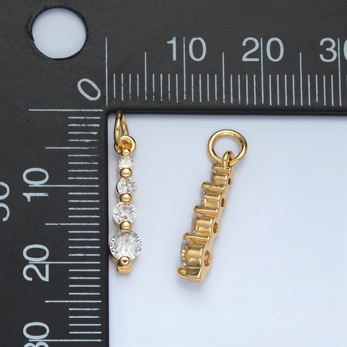 24K Gold Filled 18mm Clear CZ Linear Drop Charm | E915 - DLUXCA