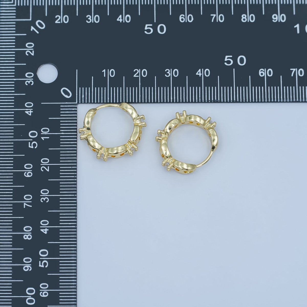 24K Gold Filled 18mm CZ Anchor Mariner Huggie Earrings | AI431 - DLUXCA
