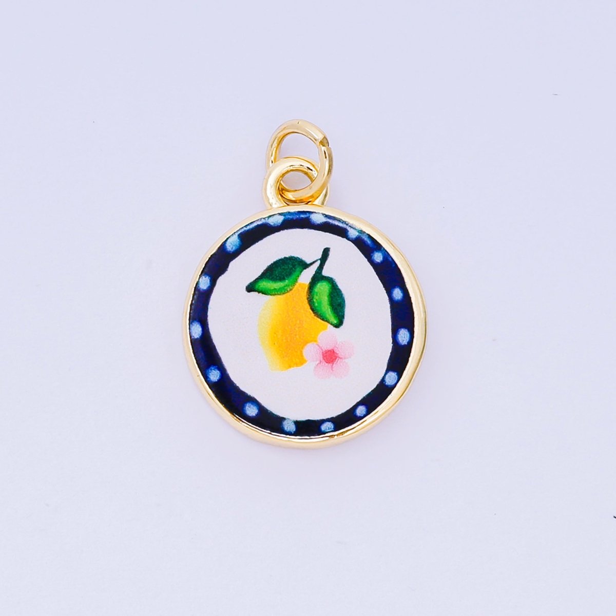 24K Gold Filled 18mm Enamel Art Beach Theme Charm in Palm Tree, Crab, Heart, Lemon, Crab, Sea Shell and Ribbon Bow | AJ - 515 AJ - 517 AJ - 519 AJ - 521 AJ - 531 AJ - 538 AJ - 541 AJ - 542 AJ - 543 AJ - 548 - DLUXCA