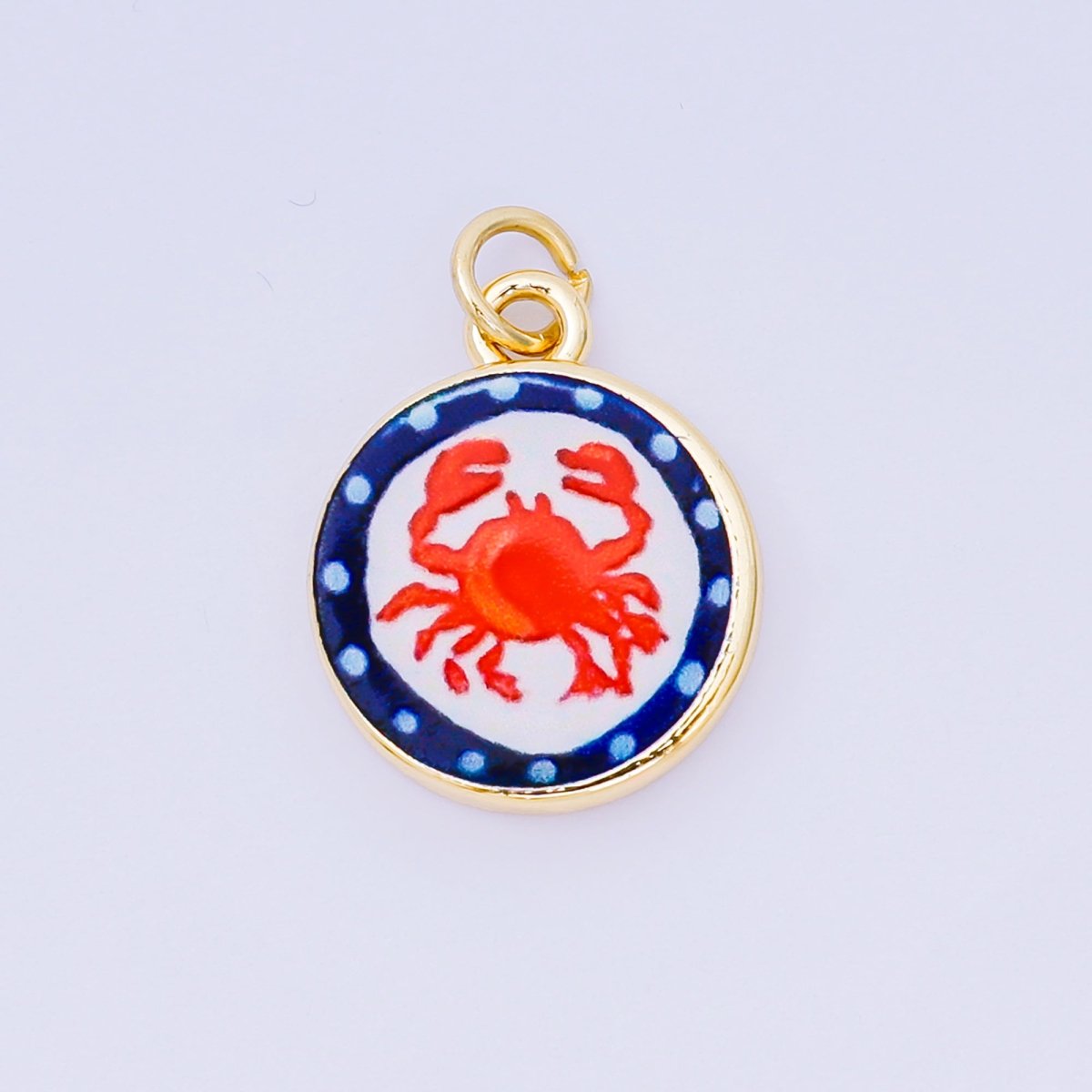 24K Gold Filled 18mm Enamel Art Beach Theme Charm in Palm Tree, Crab, Heart, Lemon, Crab, Sea Shell and Ribbon Bow | AJ - 515 AJ - 517 AJ - 519 AJ - 521 AJ - 531 AJ - 538 AJ - 541 AJ - 542 AJ - 543 AJ - 548 - DLUXCA