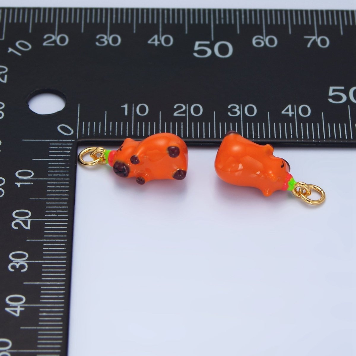 24K Gold Filled 18mm Glass Happy Capybara with Tomato Fruit Charm | X578 - DLUXCA