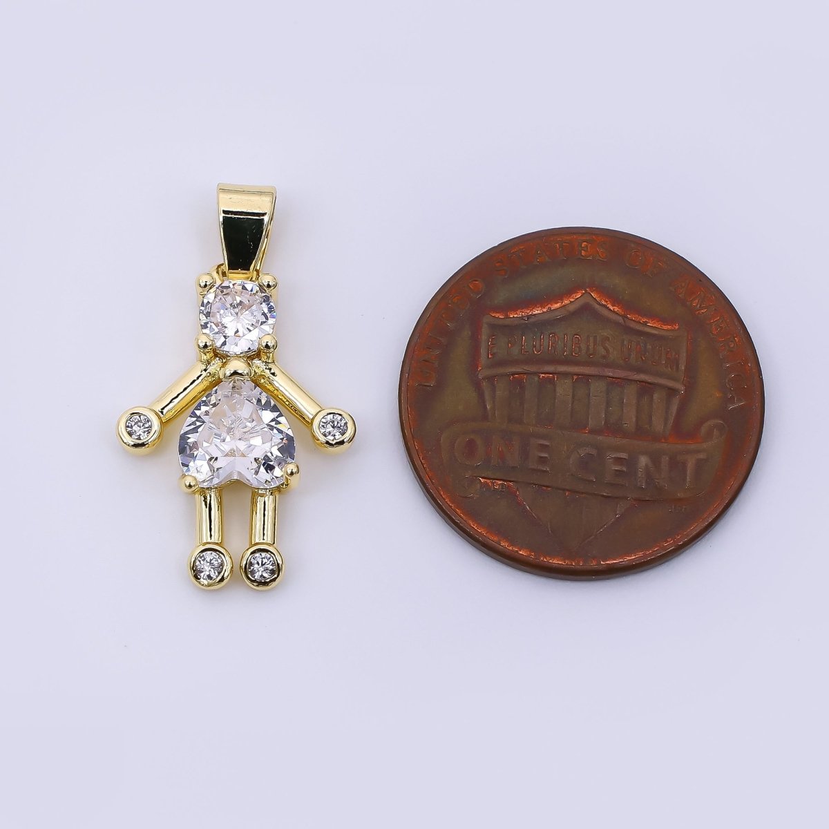 24K Gold Filled 18mm Heart - Shaped & Round CZ Woman Stickman Pendant | AH - 535 - DLUXCA