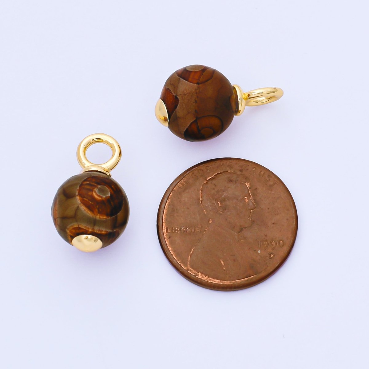 24K Gold Filled 18mm Light Brown Agate Gemstone Drop Charm | AF1302 - DLUXCA