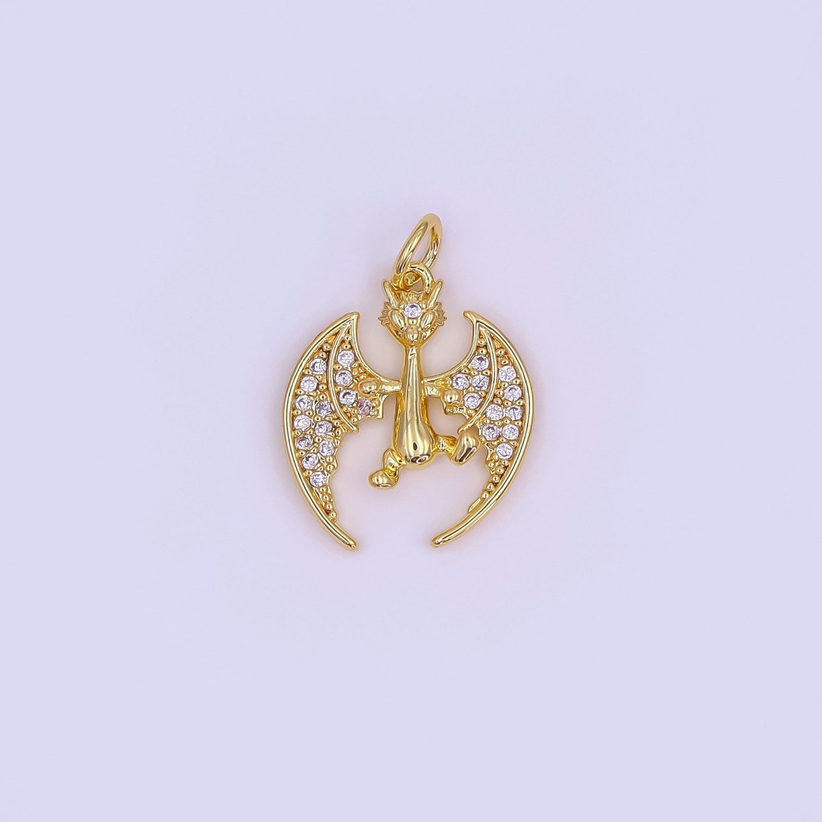 24K Gold Filled 18mm Micro Paved CZ Bat The Mystic Dragon Charm in Gold & Silver | AF495 - DLUXCA