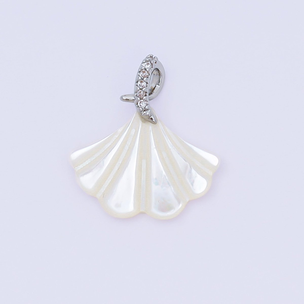 24K Gold Filled 18mm Micro Paved CZ Shell Pearl Fan - Shaped Clam Shell Twirl Tail Pendant in Gold & Silver | AA - 1579 - DLUXCA