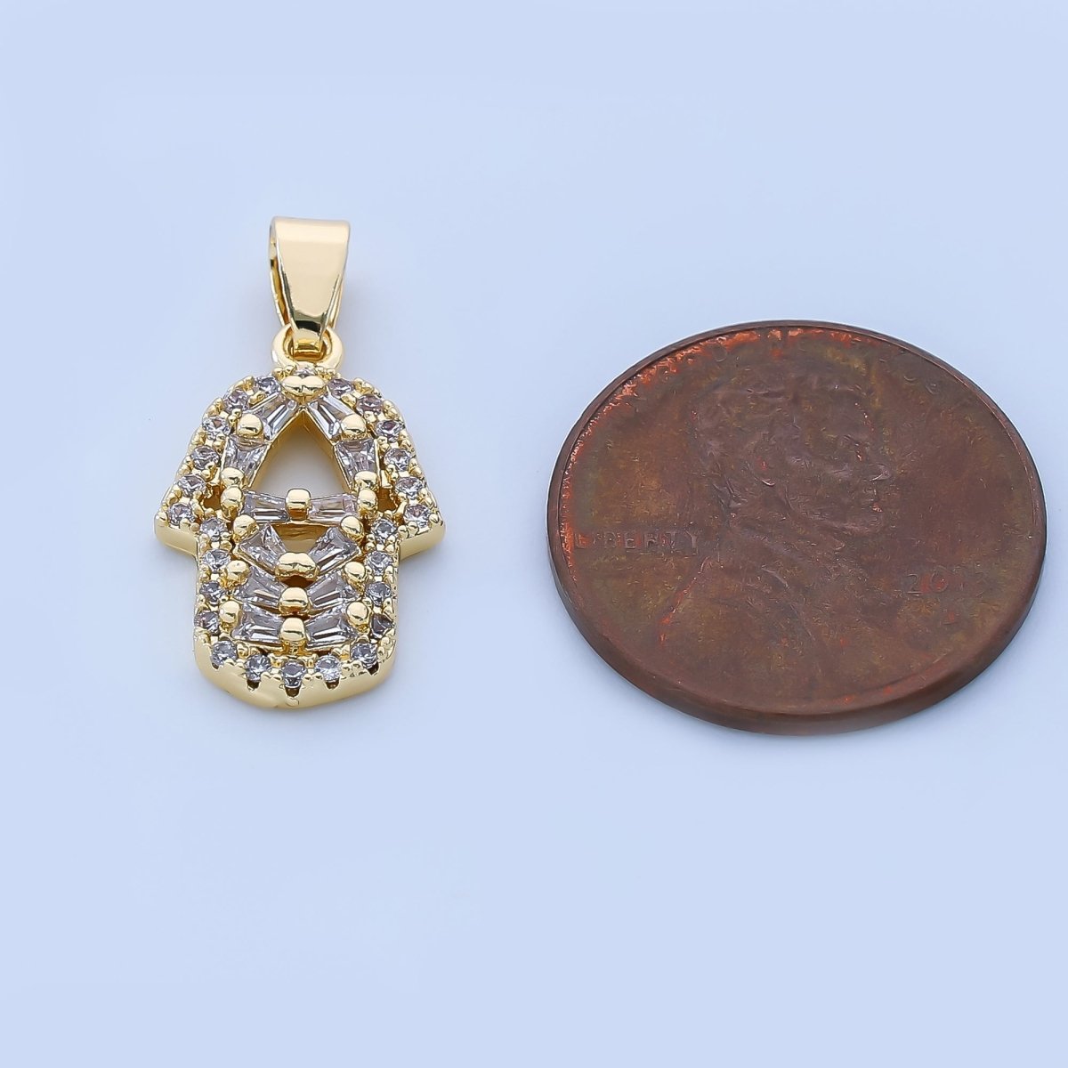 24K Gold Filled 18mm Micro Paved CZ The Hamsa Hand of Fortune Pendant | AH - 525 - DLUXCA