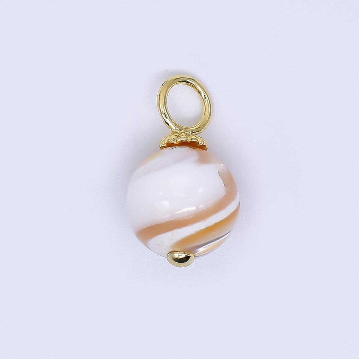 24K Gold Filled 18mm Shell Pearl Rounded Brown White Swirl Charm | P1866 P1844 P1947 - DLUXCA