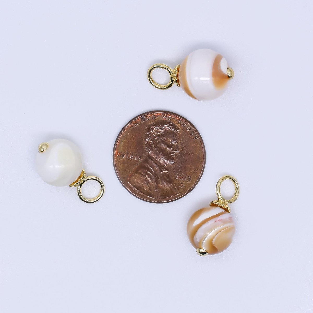 24K Gold Filled 18mm Shell Pearl Rounded Brown White Swirl Charm | P1866 P1844 P1947 - DLUXCA