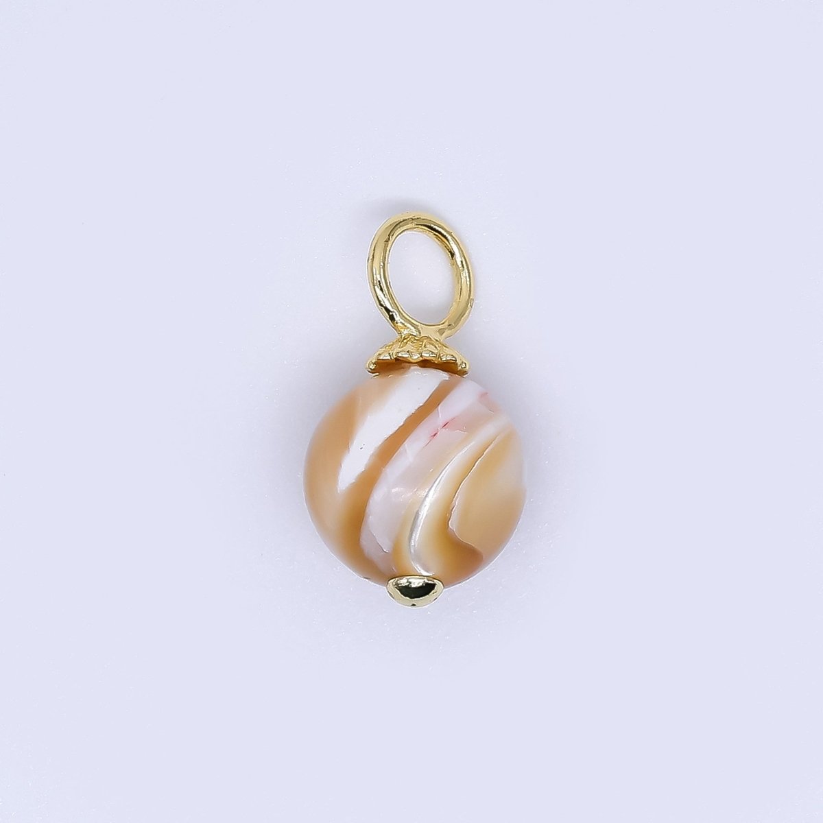 24K Gold Filled 18mm Shell Pearl Rounded Brown White Swirl Charm | P1866 P1844 P1947 - DLUXCA