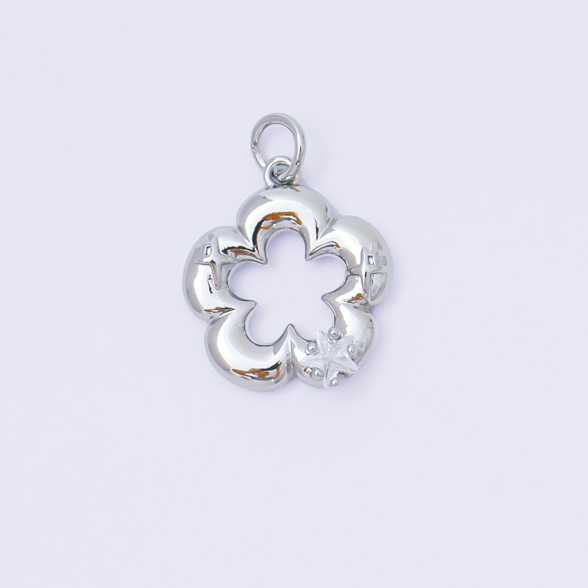 24K Gold Filled 18mm Star - Shaped CZ Dainty Lily Flower Charm in Gold & Silver | AF1254 - DLUXCA
