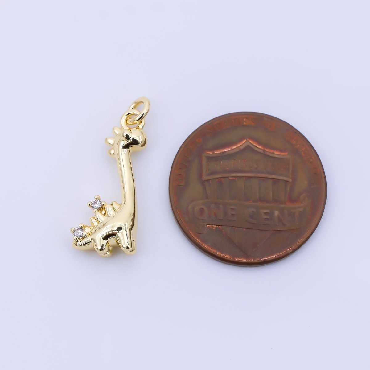 24K Gold Filled 18mm Twin Round CZ Ancient Brontosaurus Dinosaur Charm | AJ396 - DLUXCA