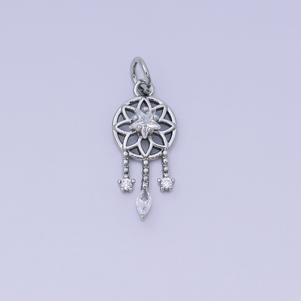 24K Gold Filled 19.5mm Clear, Pink CZ Dreamcatcher Charm in Gold & Silver | AJ469 AJ470 - DLUXCA