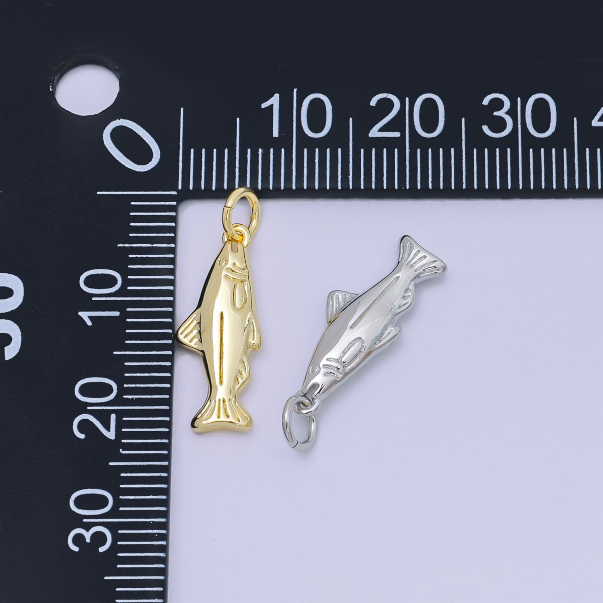 24K Gold Filled 19mm Dainty Salmon Ocean Fish Animal Charm in Gold & Silver | AH - 604 - DLUXCA