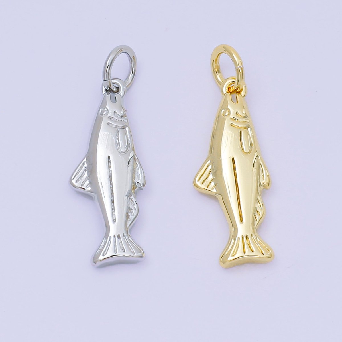 24K Gold Filled 19mm Dainty Salmon Ocean Fish Animal Charm in Gold & Silver | AH - 604 - DLUXCA