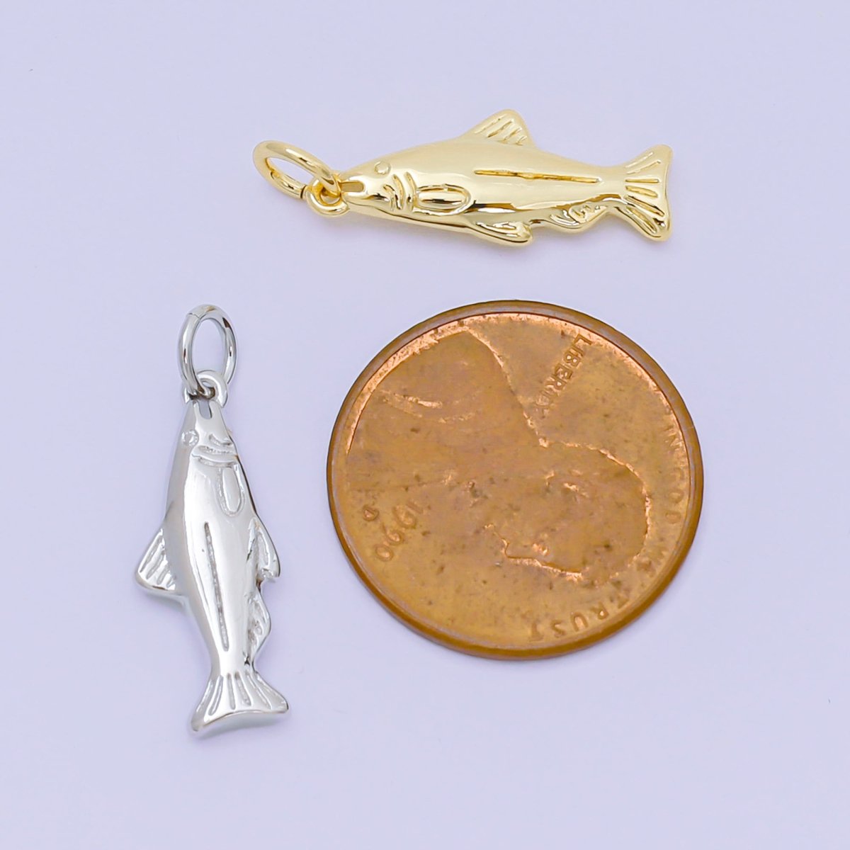 24K Gold Filled 19mm Dainty Salmon Ocean Fish Animal Charm in Gold & Silver | AH - 604 - DLUXCA