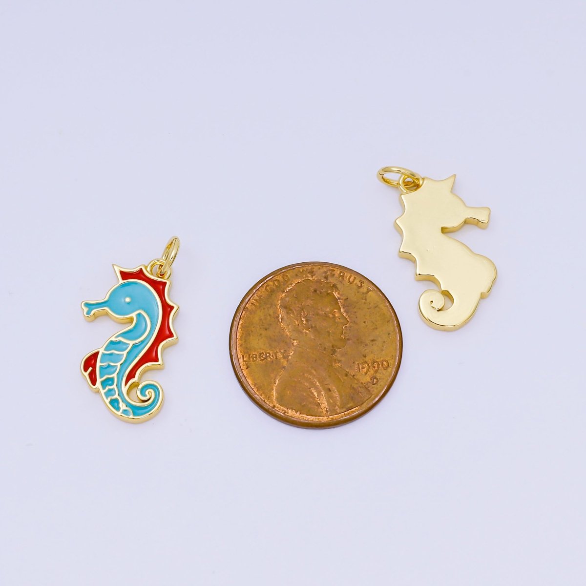 24K Gold Filled 19mm Enamel Aqua Blue Seahorse Charm | AJ389 - DLUXCA