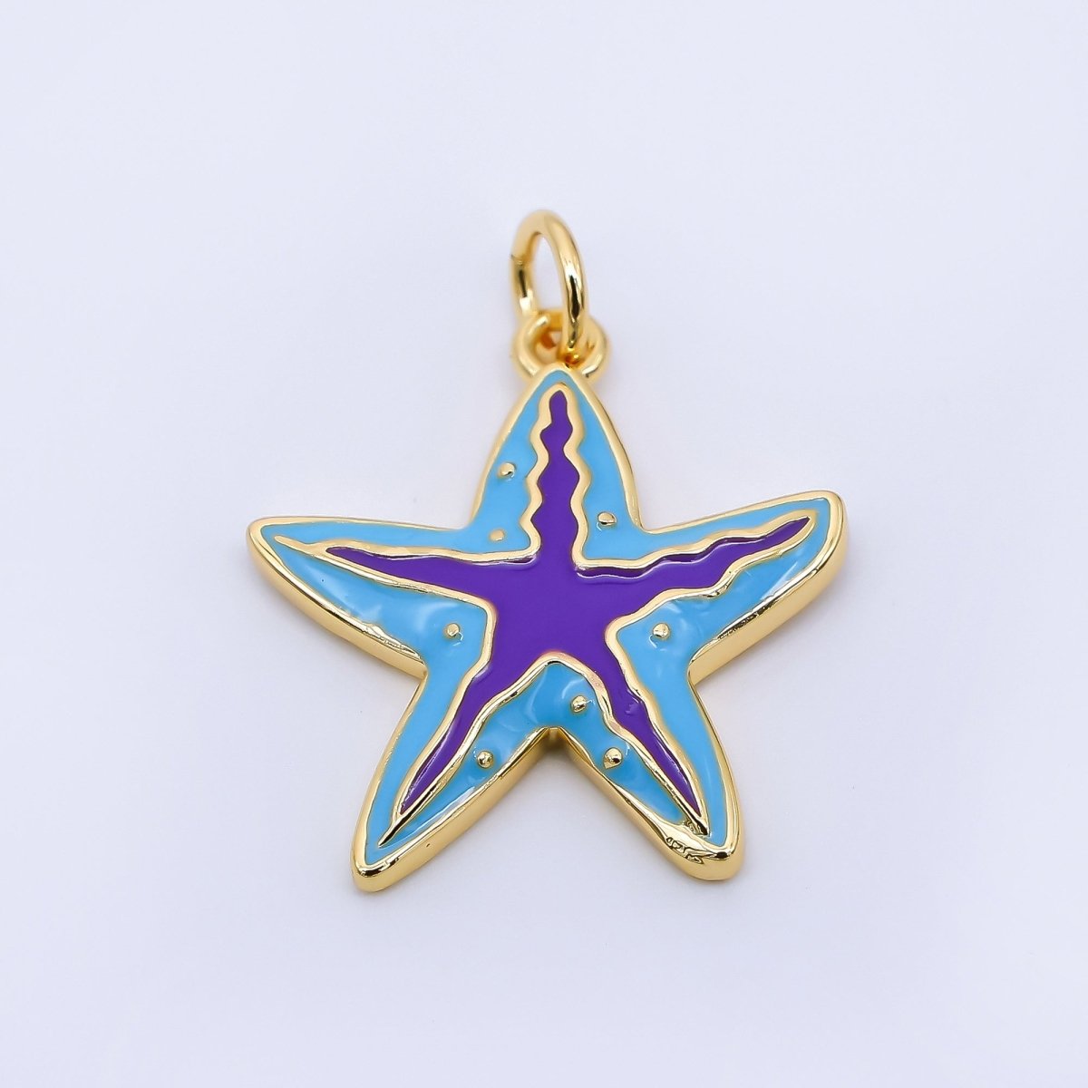 24K Gold Filled 19mm Enamel Art Purple & Pink Sea Starfish Animal Charm | AJ - 385 - DLUXCA