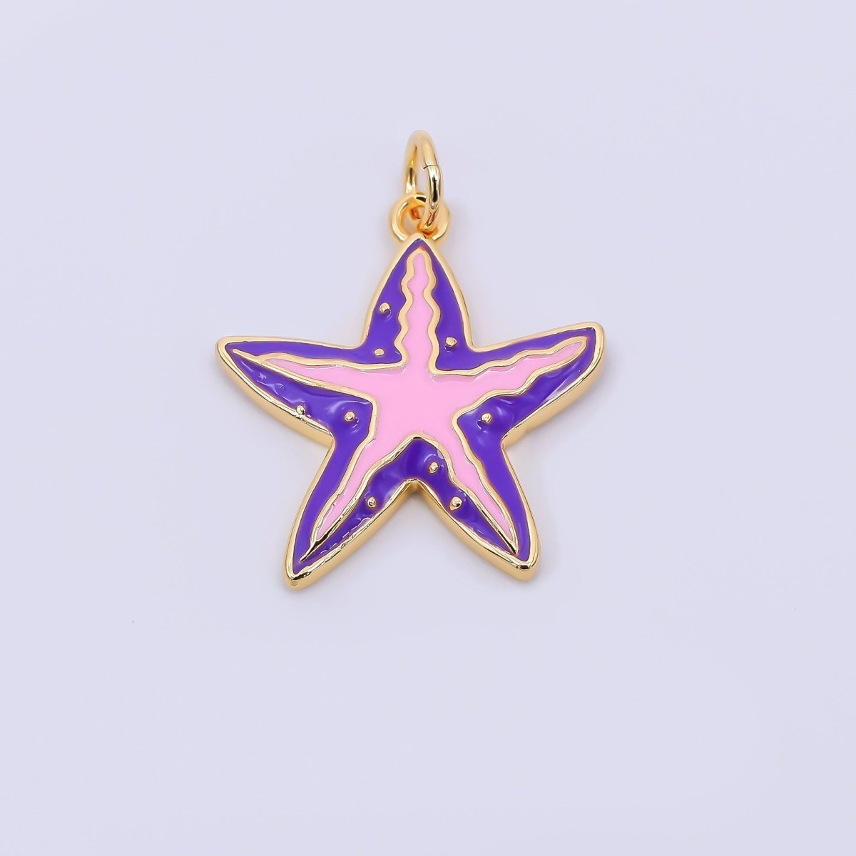 24K Gold Filled 19mm Enamel Art Purple & Pink Sea Starfish Animal Charm | AJ - 385 - DLUXCA