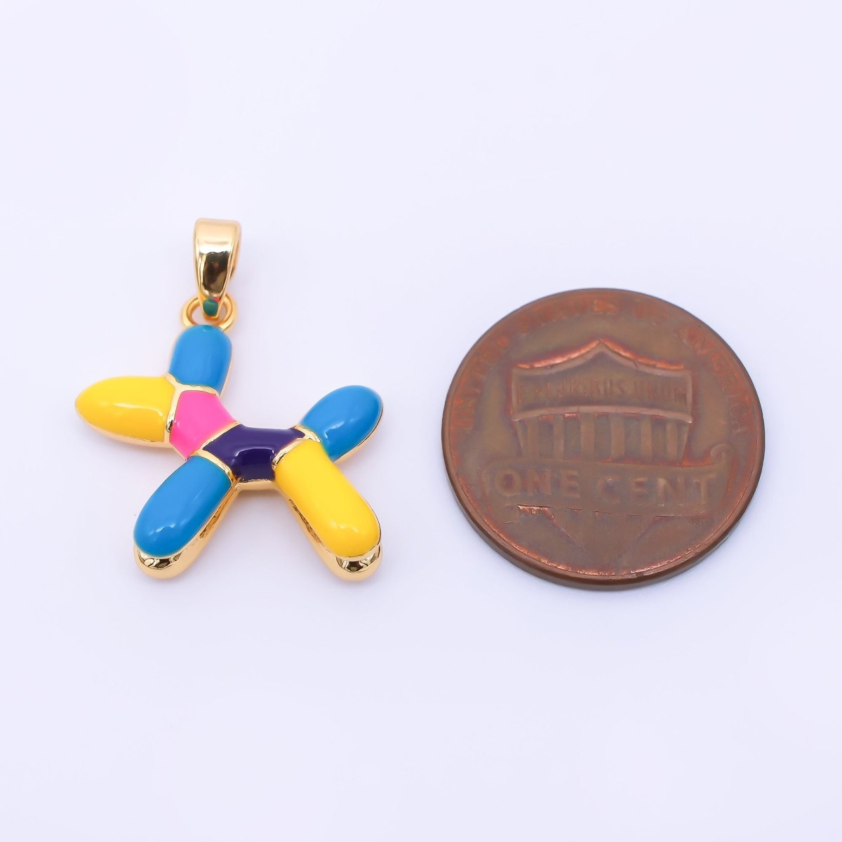 24K Gold Filled 19mm Enamel Multicolor Dog balloon Charm Pendant | AA1645 - DLUXCA