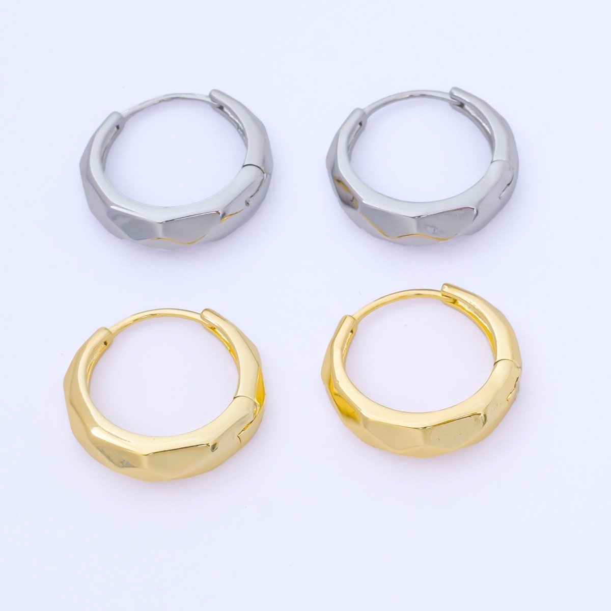 24K Gold Filled 19mm Hammered Textures Dainty Huggie Earrings in Gold & Silver | AB1630 AB1631 - DLUXCA